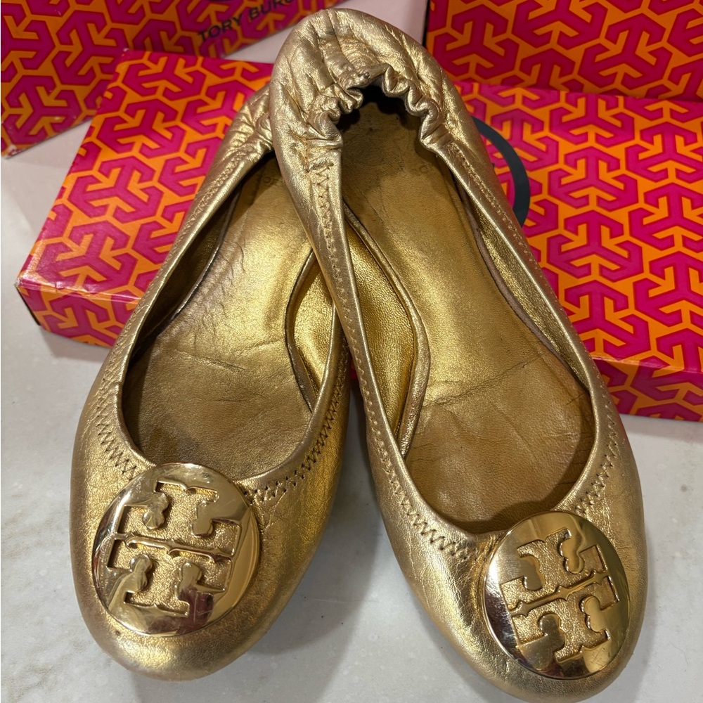Tory Burch Gold Reva Ballet Flats